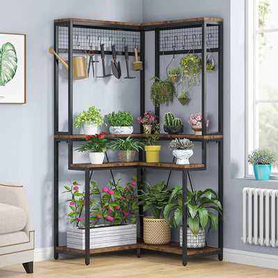 Wilson Tall Flower Shelf with 15 Hanging Hooks Planter Rack