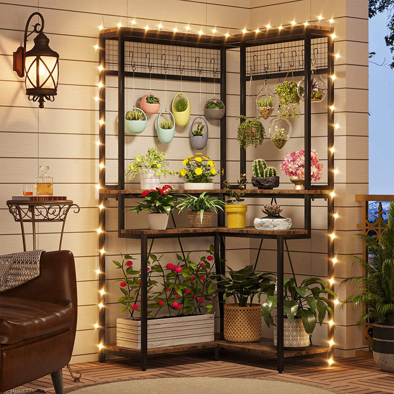 Wilson Tall Flower Shelf with 15 Hanging Hooks Planter Rack